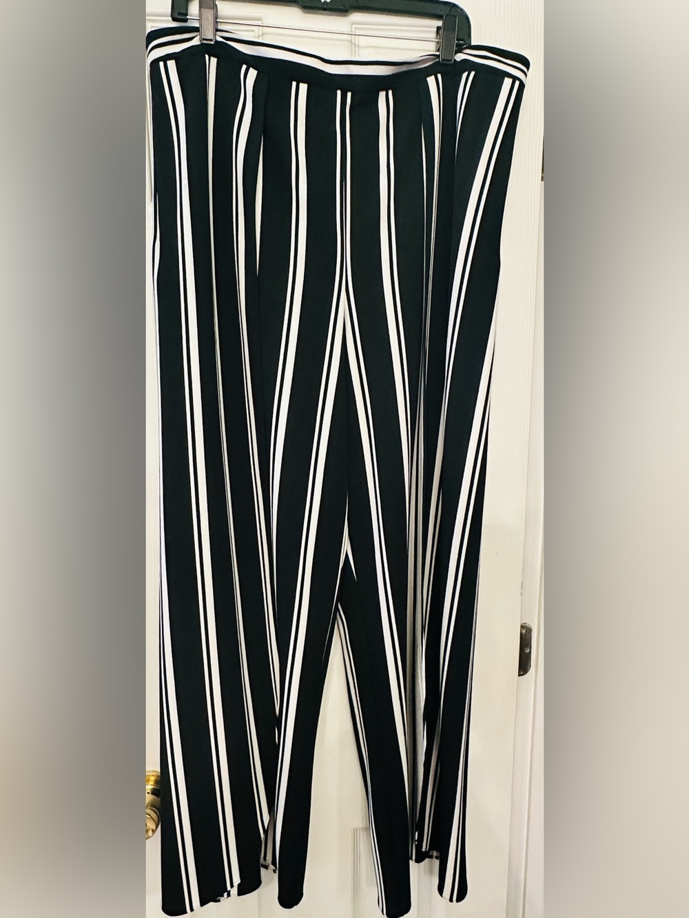 Boston Proper Black and White Vertical Stripe Wide-Leg Pants